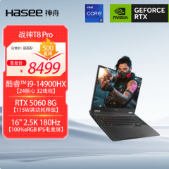 神舟（HASEE）【RTX5060】战神T8 Pro 16英寸游戏本笔记本电脑 i9-14900HX 黑色 16G 1TB